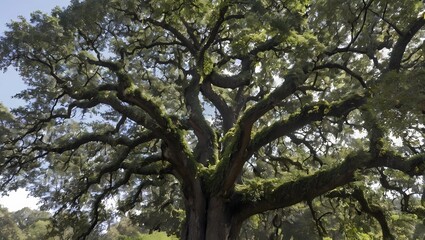 Fototapeta premium A towering oak tree with branches reaching for the sky
