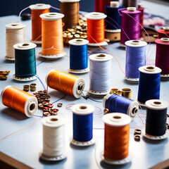 colorful spools of thread, ai-generatet
