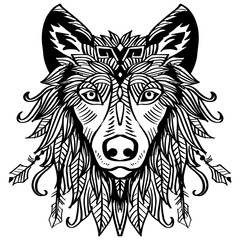 Wolf head mandala zentangle. Hand drawing illustration.