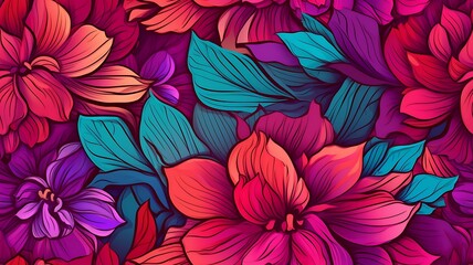 Fototapeta premium Vivid Blossoms: Seamless Texture Bursting with Vibrant Colors