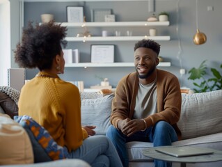 A coach and client discussing mental health strategies in a cozy office environment