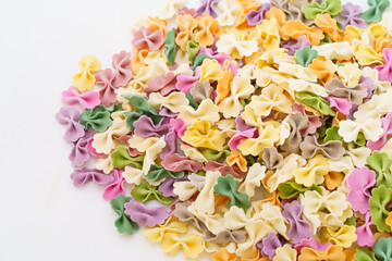 Vegetable butterfly noodles on white background