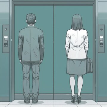 Minimalistic Line Art Design Of Business People In Elevator