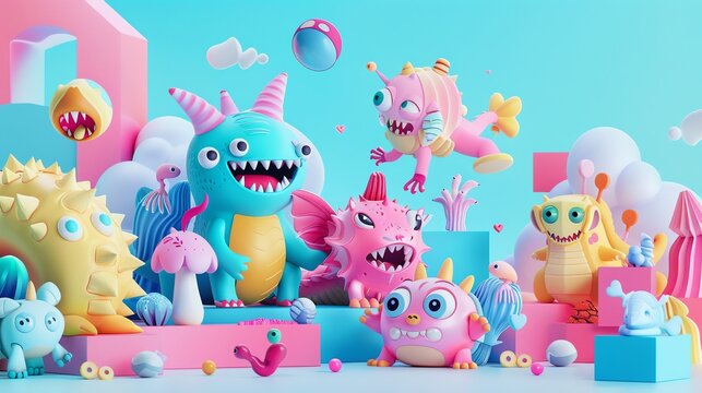 icon Scatter plot with cute creatures interacting on a solid background icon business