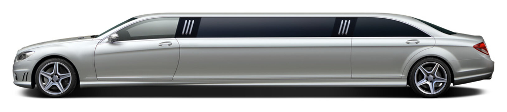 Modern silver limousine on a transparent background in png format.