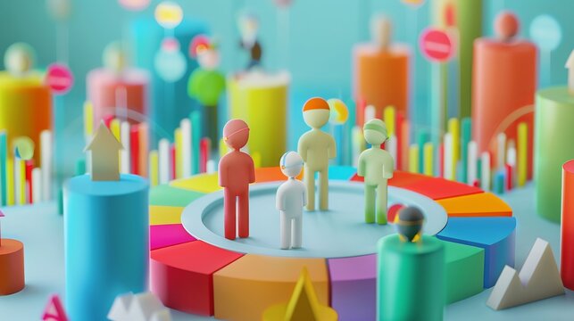 icon Scatter plot with cute creatures interacting on a solid background icon business