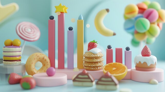 icon Stacked bar chart with cute food icons showing recipe breakdowns icon style