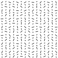 Scattered small dash pattern. Seamless black sprinkle vector background. Abstract repeat fashion print with linear brush stroke design. Minimalist short slash hand drawn endless modern wallpaper.