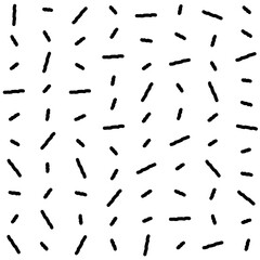 Seamless scattered small dash pattern in square. Black geometric sprinkle abstract vector graphic design. Minimalist noise texture repeat illustration. Short hatch decor squiggle tile wallpaper.