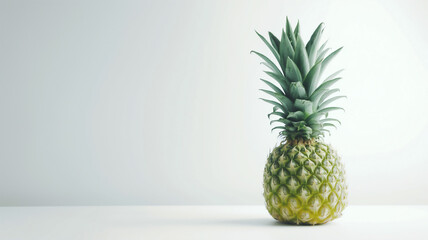 A green pineapple against a soft white background.