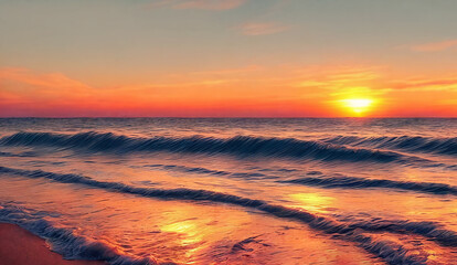 Fototapeta na wymiar Sunset over the sea,panorama . AI Generative