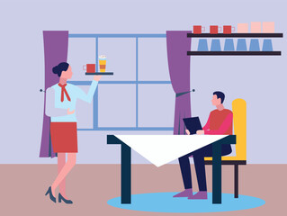 The waitress is serving coffee.