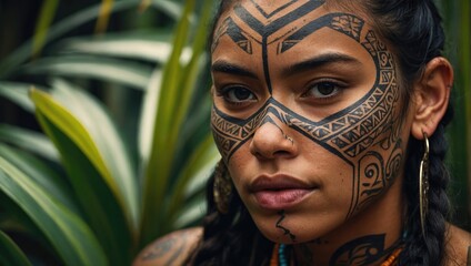 young woman with a tattoo on her face, indigenous people