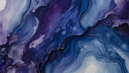 Abstract watercolor paint background in shades of indigo and violet with liquid fluid texture for background, banner.