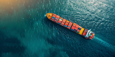 container ship in import export and business logistic. generative ai  - obrazy, fototapety, plakaty