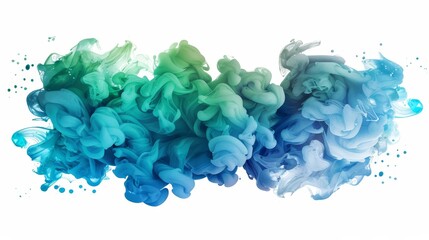 Abstract composition with blue and green oil paint clouds. Modern illustration.