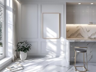 Home mockup frame cozy modern kitchen interior background