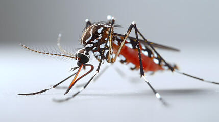 Macro photograph of a mosquito, a pest Arthropod, on a white surface