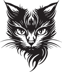 Intricate black and white vector art of a stylized cat with bold lines and expressive feline features. Perfect for pet portrait. Modern art. And home decor - digital art. Printable illustration