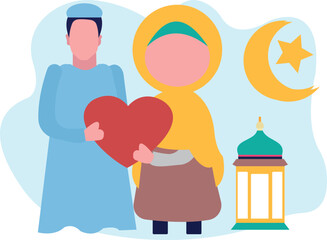 The couple is holding a heart.