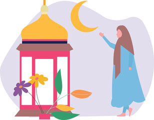 The girl is looking at the moon.