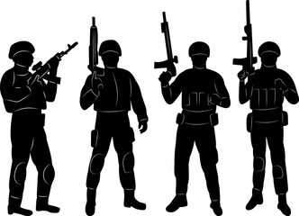 soldiers silhouette on white background vector