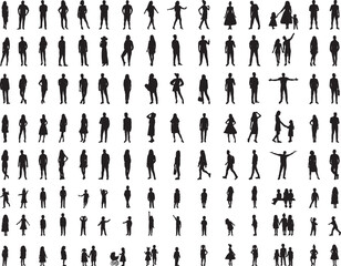 set of people silhouette on white background vector