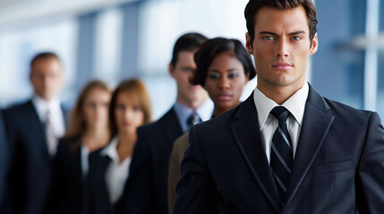 Confident business team standing together in the modern office 