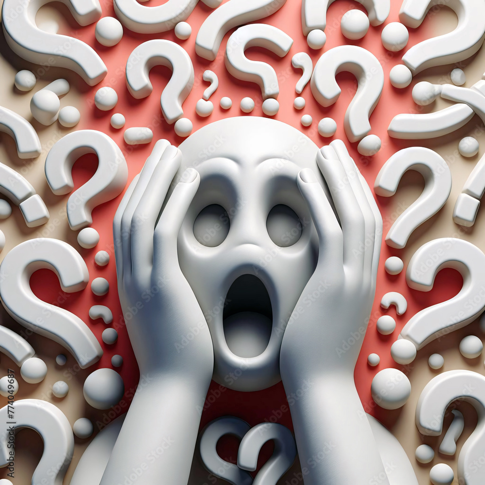 Wall mural tired man surrounded by question marks - Wall murals