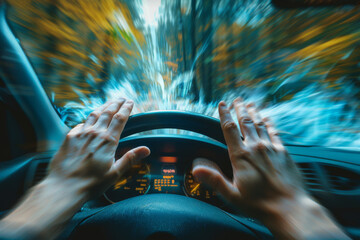 Dynamic Speed Motion Blur from Driver's Perspective on Road - obrazy, fototapety, plakaty