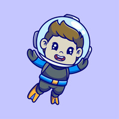 Cute a little boy snorkeling cartoon illustration. Study icon concept. Flat cartoon style.