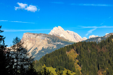 Seceda und Geislerspitzen gesehen von Pufels, Bulla, Südtirol