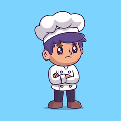 Cute a little chef boy cartoon illustration. Study icon concept. Flat cartoon style.