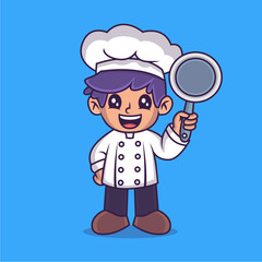 Cute a little chef boy cartoon illustration. Study icon concept. Flat cartoon style.