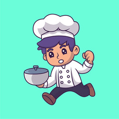 Cute a little chef boy cartoon illustration. Study icon concept. Flat cartoon style.