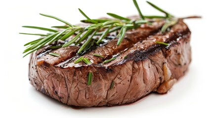 Meat from grilled beef fillet steak isolated on white