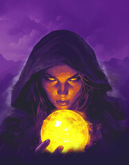 Young Witch With Glowing Ball