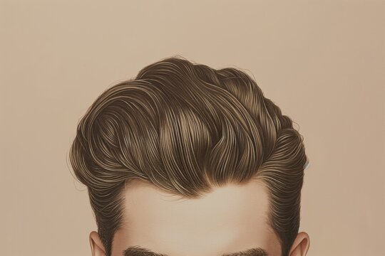 Close-up view of a man's perfectly styled quiff with a smooth texture on a plain background