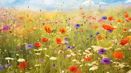 Fototapeta premium Colorful meadow with wildflowers in summer