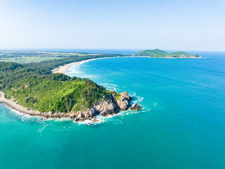 Aerial photography of the summer coastline of Dahuajiao, Wanning, Hainan, China