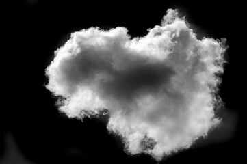 White cloud on a black background. The sharp contrast between white and black creates a striking visual effect. Conjures a feeling of purity, simplicity and elegance. White cloud symbolizing lightness