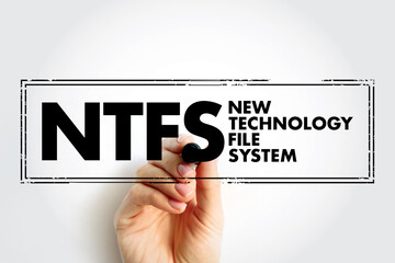 NTFS - New Technology File System acronym text stamp, technology concept background