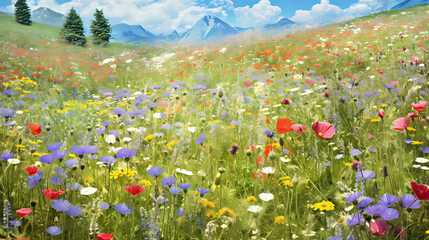Colorful meadow with wildflowers in summer