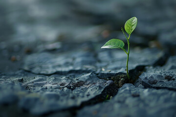 Resilient Green Sapling Sprouting Through Rocky Surface