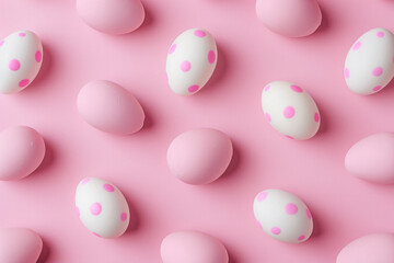 Pink and White Polka Dot Easter Eggs on Pastel Background