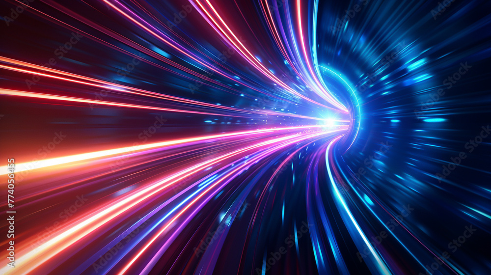 Poster a colorful, swirling tunnel with a bright light at the end. the tunnel is filled with bright colors 