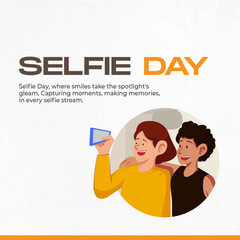 An engaging illustration of people taking selfies, celebrating the fun of capturing and sharing moments on Selfie Day.