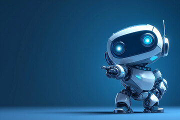Positive cute robot pointing at a space. Copy space