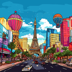 Las Vegas. Las Vegas hand-drawn comic illustration. Vector doodle style cartoon illustration © B-design