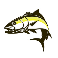 Amberjack Fishing Logo Template. Unique and fresh amberjack fish jumping out of the water. Great to use as your amberjack fishing acitivity. 